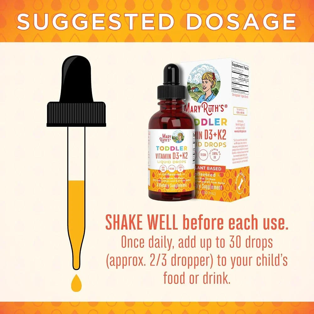 Gotas líquidas de vitamina D3+K2 para niños pequeños / Toddler Vitamin D3+K2 Drops, Unflavored, Org, 1 oz