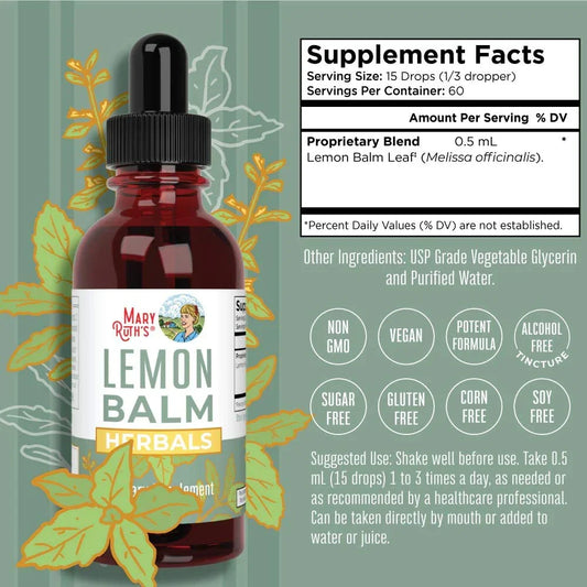 Gotas Líquidas de Hoja de Bálsamo de Limón Orgánico/Lemon Balm Leaf 1oz (30ml)