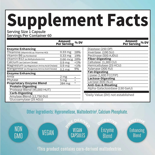 Enzimas Digestivas 60 capsulas / Digestive Enzymes Capsules, Unflavored, 60 ct