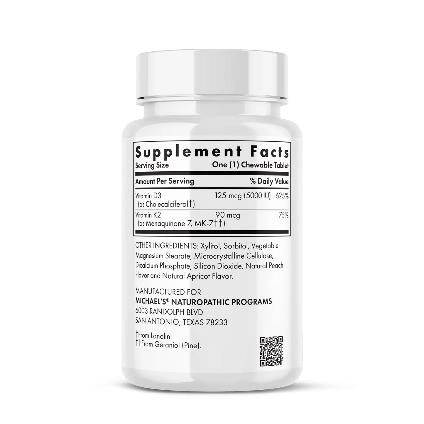 Vitamina D3 (5000 UI) con vitamina K2 (90 chewables) Michael´s Health