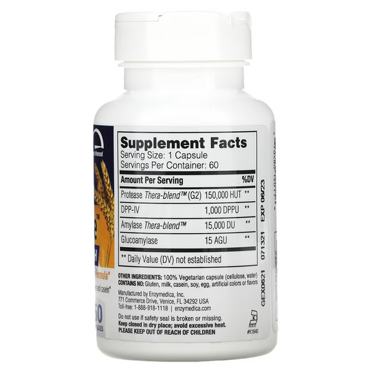 GlutenEase™ Extra Fuerte (60 caps), Enzimas para Gluten y Lácteos, Enzymedica