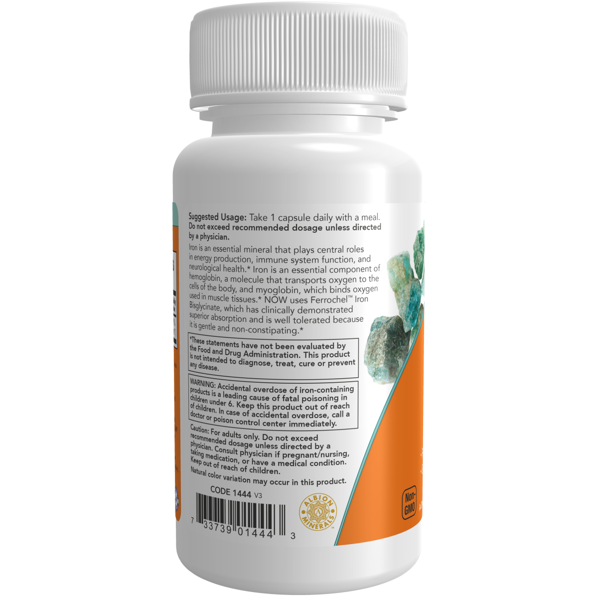 Hierro 36 mg, doble concentración (90 Veg Caps) / Iron 36 mg, Double Strength. Bisglicinato. Sin estreñimiento.