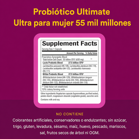 Ultimate Probióticos para Mujeres Ultra 55 Billones 30 vcap, Natural Factors