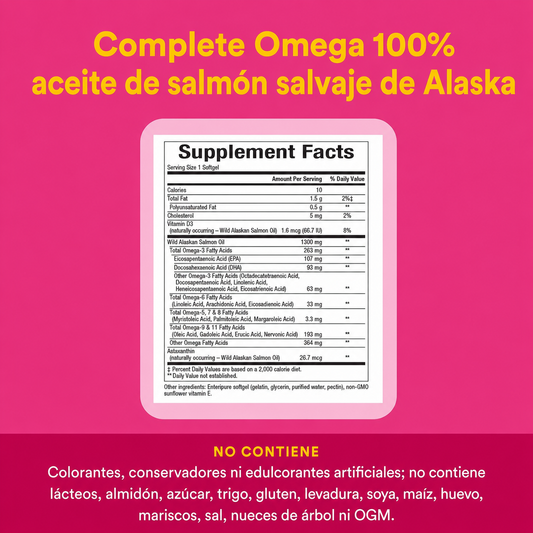 Omega Completo 100% Aceite de Salmón Salvaje de Alaska 1,300 mg Enteripure® 90 sg, Natural Factors