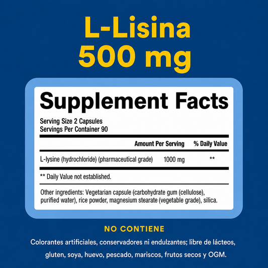 L-Lisina 500 mg 90 vcap, Natural Factors