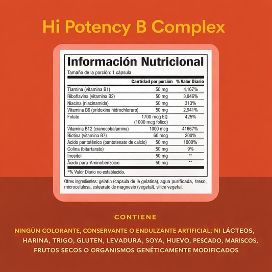 Alta Potencia B Complejo 50 mg 90 cap, Natural Factors