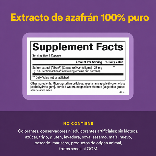 Stress-Relax® Affron® Extracto de Azafrán 28 mg 30 vcap, Natural Factors
