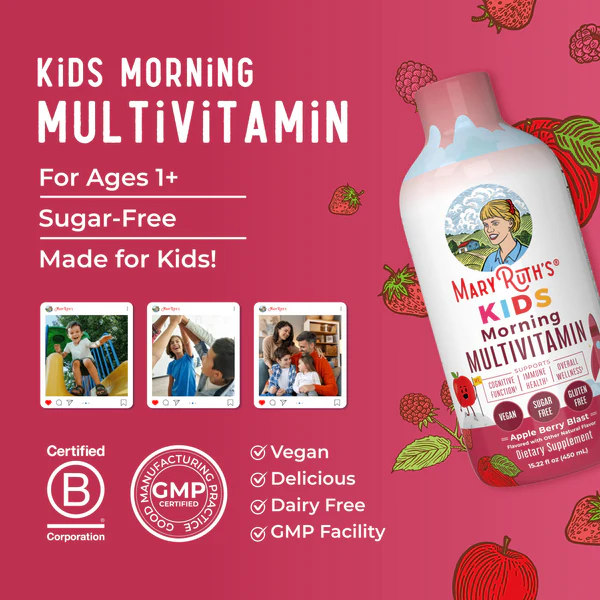 Multivitaminico Matutino para Niños Liquido Sabor Manzana y Bayas (15.22 fl oz 450 ml), Mary Ruth's