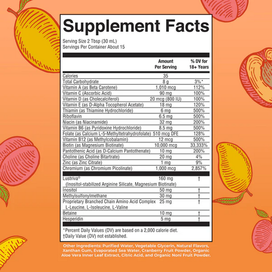 Morning Multivitamin +Hair Growth Liquid, Peach Mango, 15.22 fl oz, Mary Ruth´s