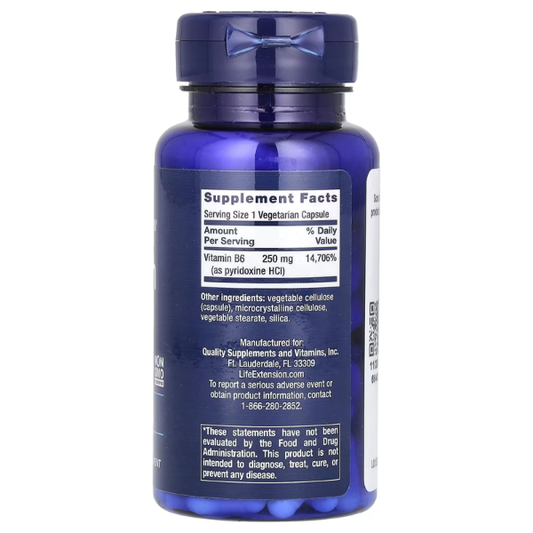 Vitamina B6 250 mg, 100 cápsulas , Life Extension