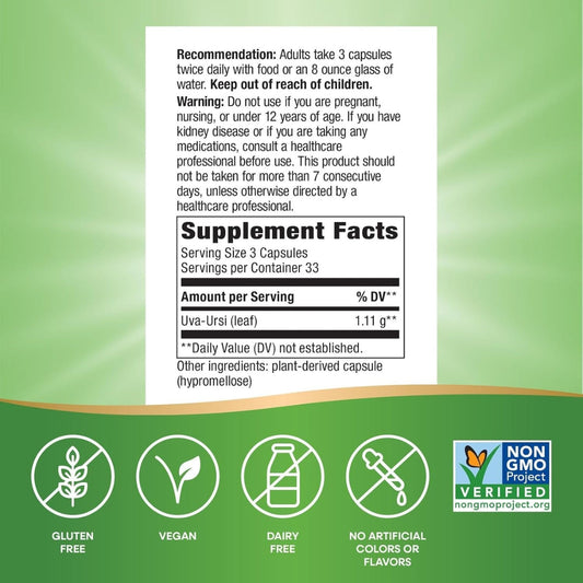Uva Ursi - Hojas - 1,110mg - 100 Cápsulas Veganas