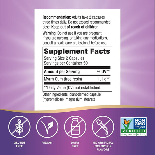 Goma de Mirra - Resina de Árbol - 1,100mg - 100 Cápsulas Veganas