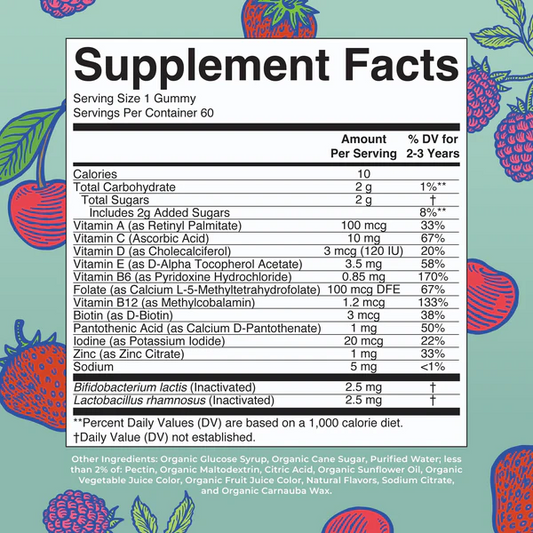 Multivitamínico y Postbiótico para Infantes, Bayas Mixtas y Cereza (60 gomitas), Mary Ruth´s