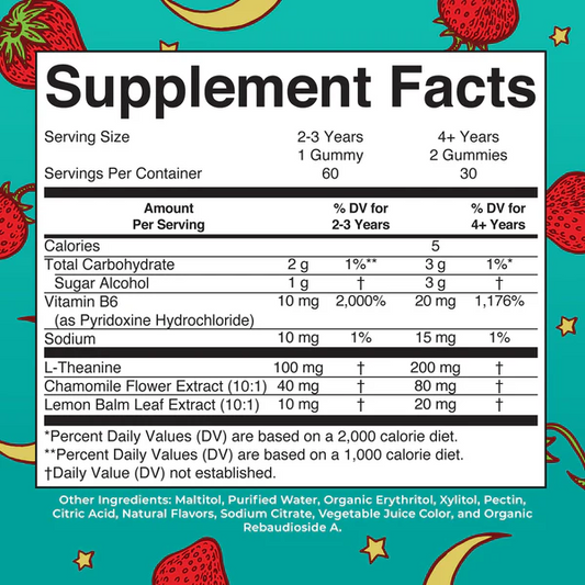 Ayuda para dormir para niños sin melatonina (60gomitas) / Kids Sleep No Melatonin Gummies, Strawberry, 60 ct
