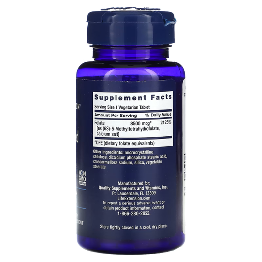 Folato Optimizado de Alta Potencia 8500 mcg (30 tab vegs), Life Extension