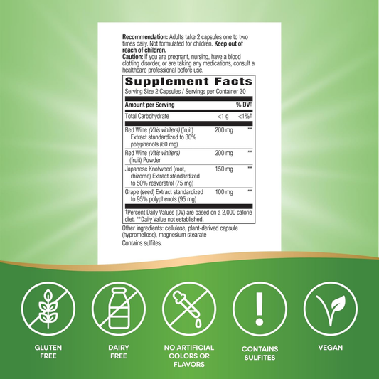 Resveratrol - Mezcla Premium - 60 Cápsulas Veganas
