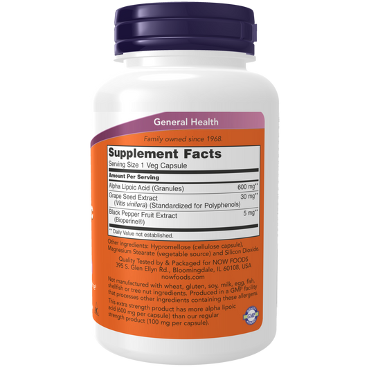 Ácido alfa lipoico 600 mg (120 VCAPS)/Alpha Lipoic Acid 600 mg