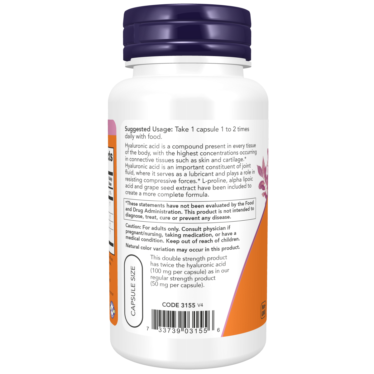 Ácido Hialurónico 50 mg Cápsulas Vegetales / Hyaluronic Acid 50 mg Veg Capsules