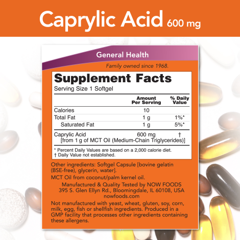 Ácido caprílico 600mg (100 Softgels)/ Caprylic Acid 600 mg
