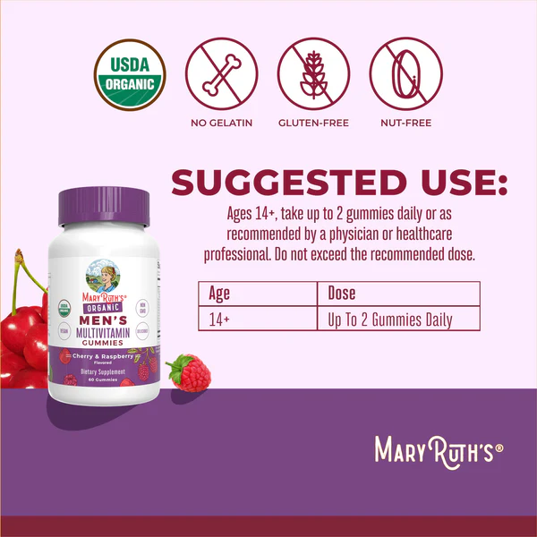 Multivitaminico orgánico para hombres (60gomitas) / Men's Multivitamin Gummies, Cherry & Raspberry, Org, (60ct)