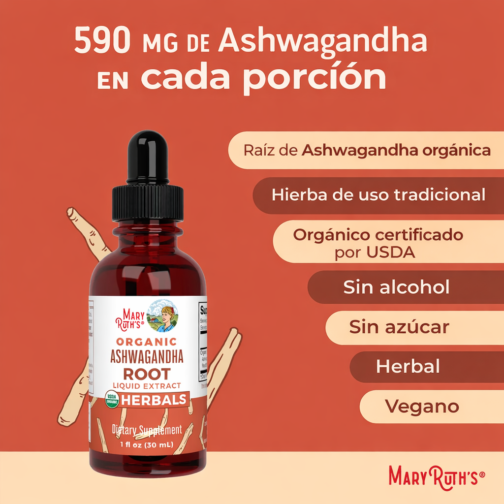 Raíz de Ashwagandha Orgánica 590 mg(1 fl oz/30 ml), Mary Ruth´s