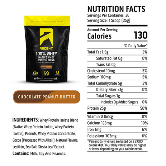 Proteina Sabor Chocolate y Crema de Cacahuate (4 lb / 1.8 kg), Ascent