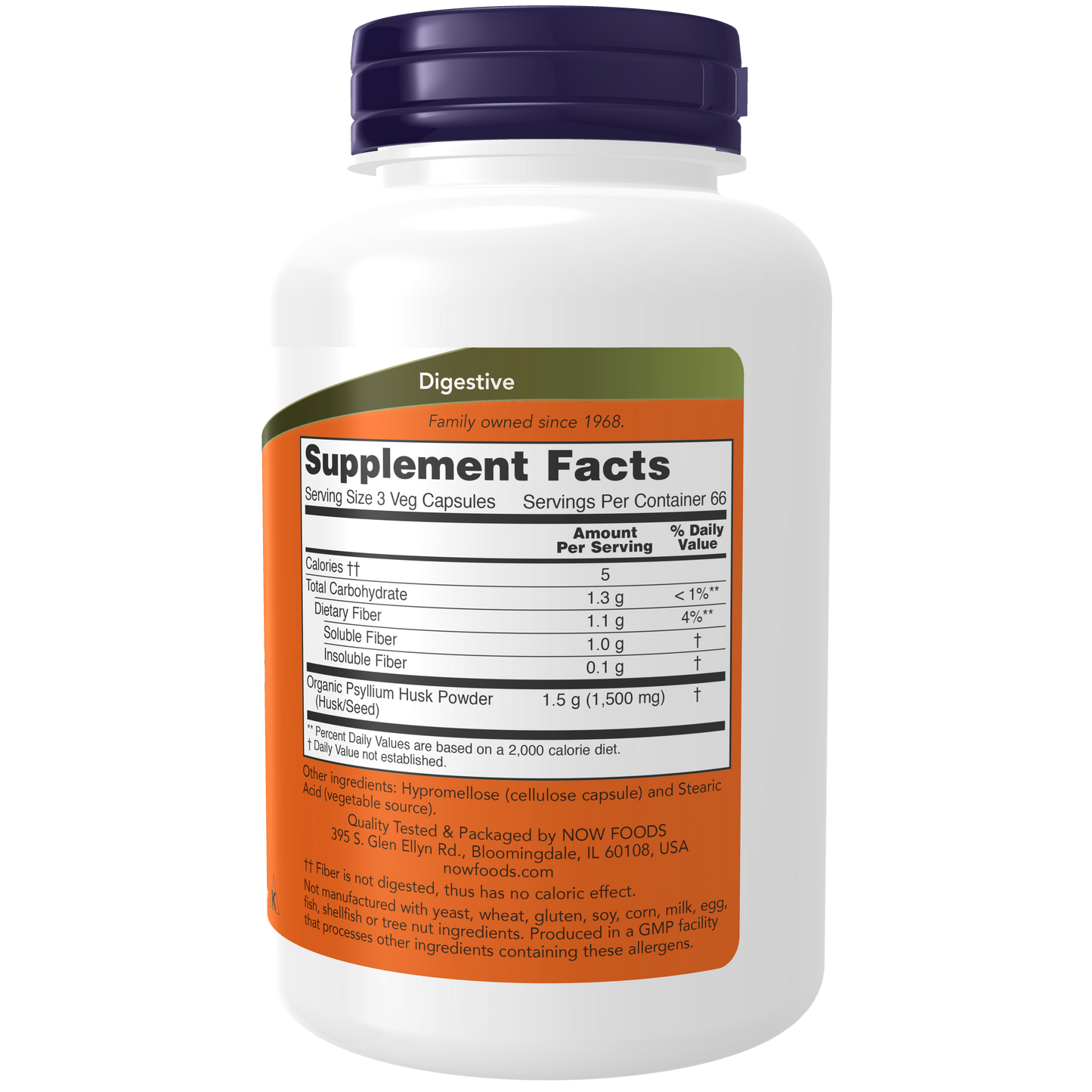 Plantago Psyllium Fibra Natural 500mg (200 Vcaps)/ Psyllium Husk 500 mg