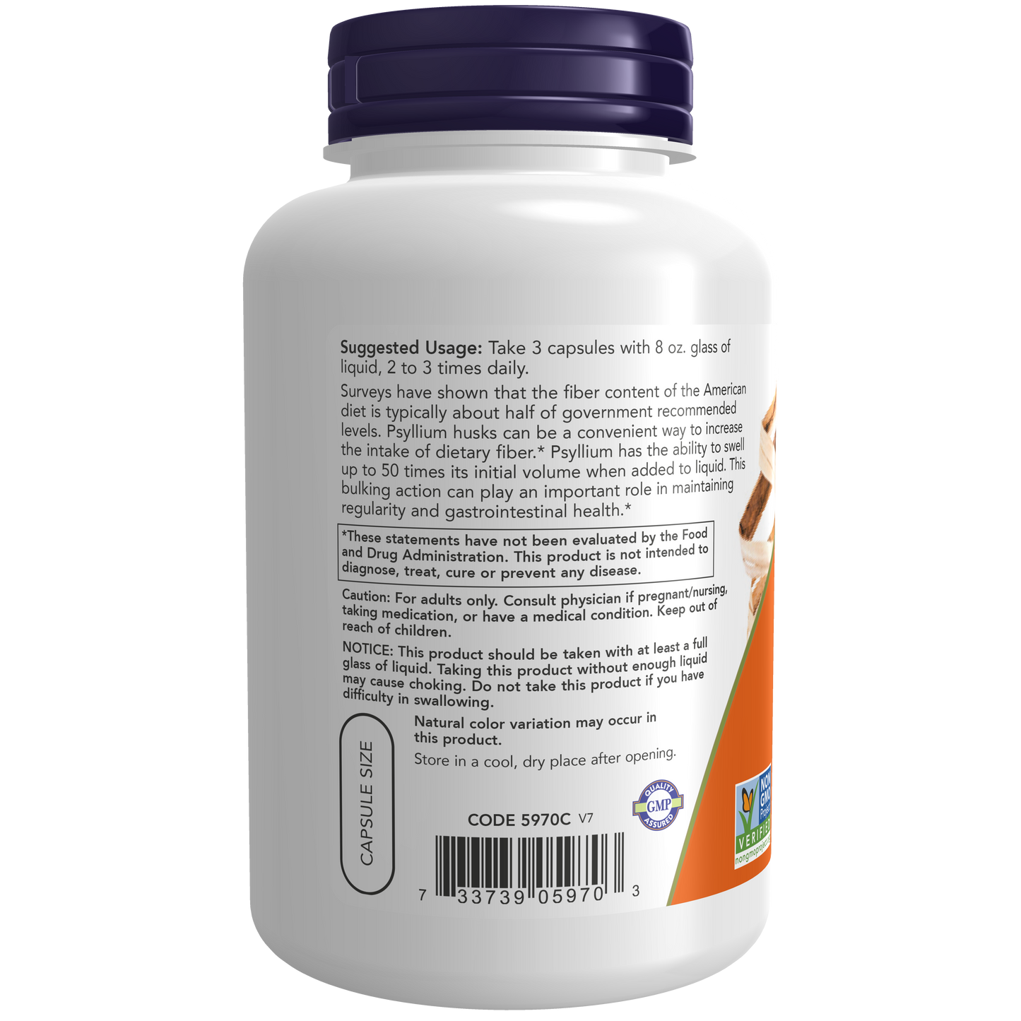 Plantago Psyllium Fibra Natural 500mg (200 Vcaps)/ Psyllium Husk 500 mg