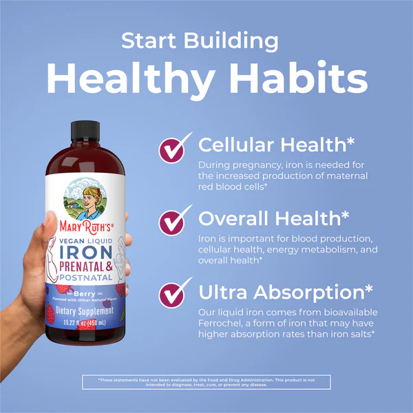 Hierro líquido prenatal y posnatal (473ml) / Prenatal Postnatal Iron Liquid, Berry (16oz)