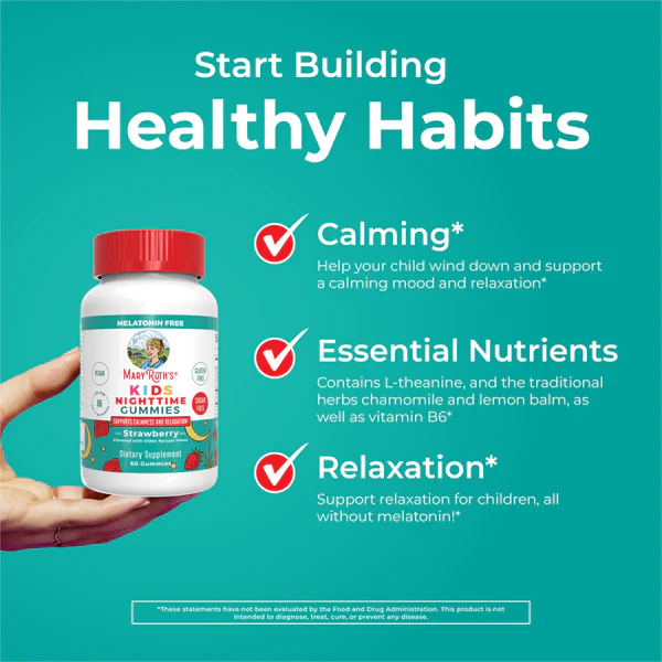 Ayuda para dormir para niños sin melatonina (60gomitas) / Kids Sleep No Melatonin Gummies, Strawberry, 60 ct