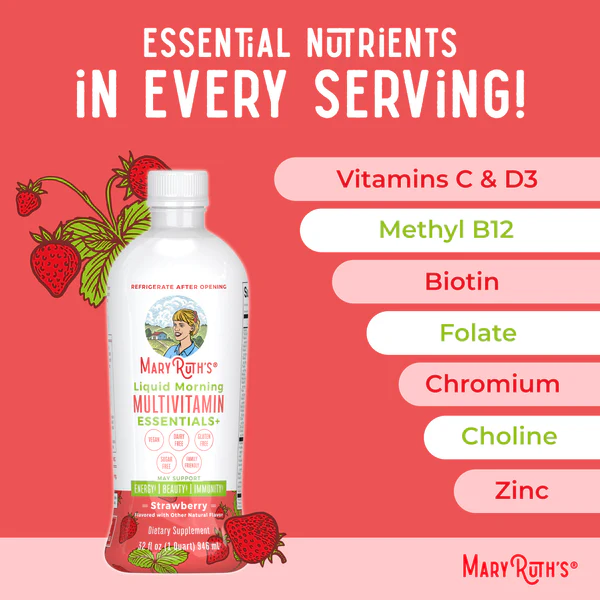 Multivitaminico Matutino Essentials+ Sabor Fresa (887 ml), Mary Ruth's
