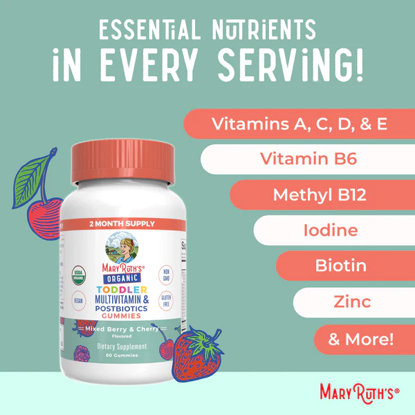 Multivitamínico y Postbiótico para Infantes, Bayas Mixtas y Cereza (60 gomitas), Mary Ruth´s