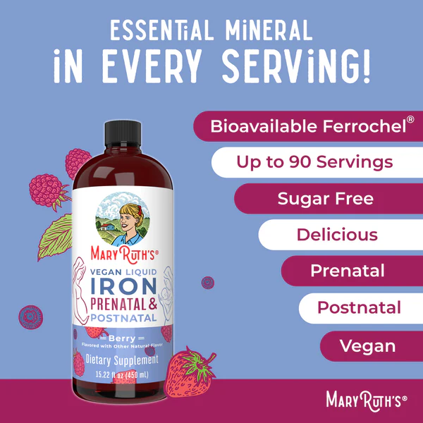 Hierro líquido prenatal y posnatal (473ml) / Prenatal Postnatal Iron Liquid, Berry (16oz)