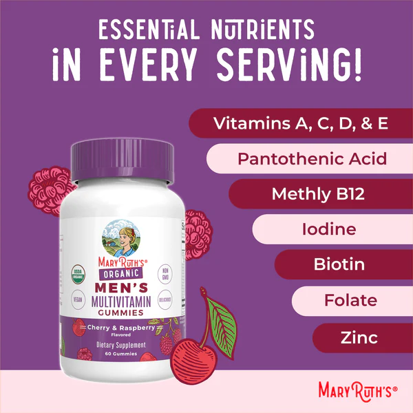 Multivitaminico orgánico para hombres (60gomitas) / Men's Multivitamin Gummies, Cherry & Raspberry, Org, (60ct)