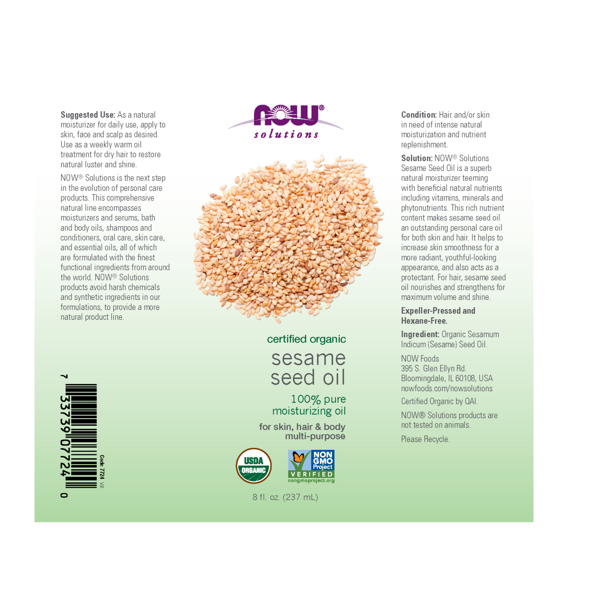 Aceite de semilla de sésamo, orgánico (8 fl. onz ) /Sesame Seed Oil, Organic