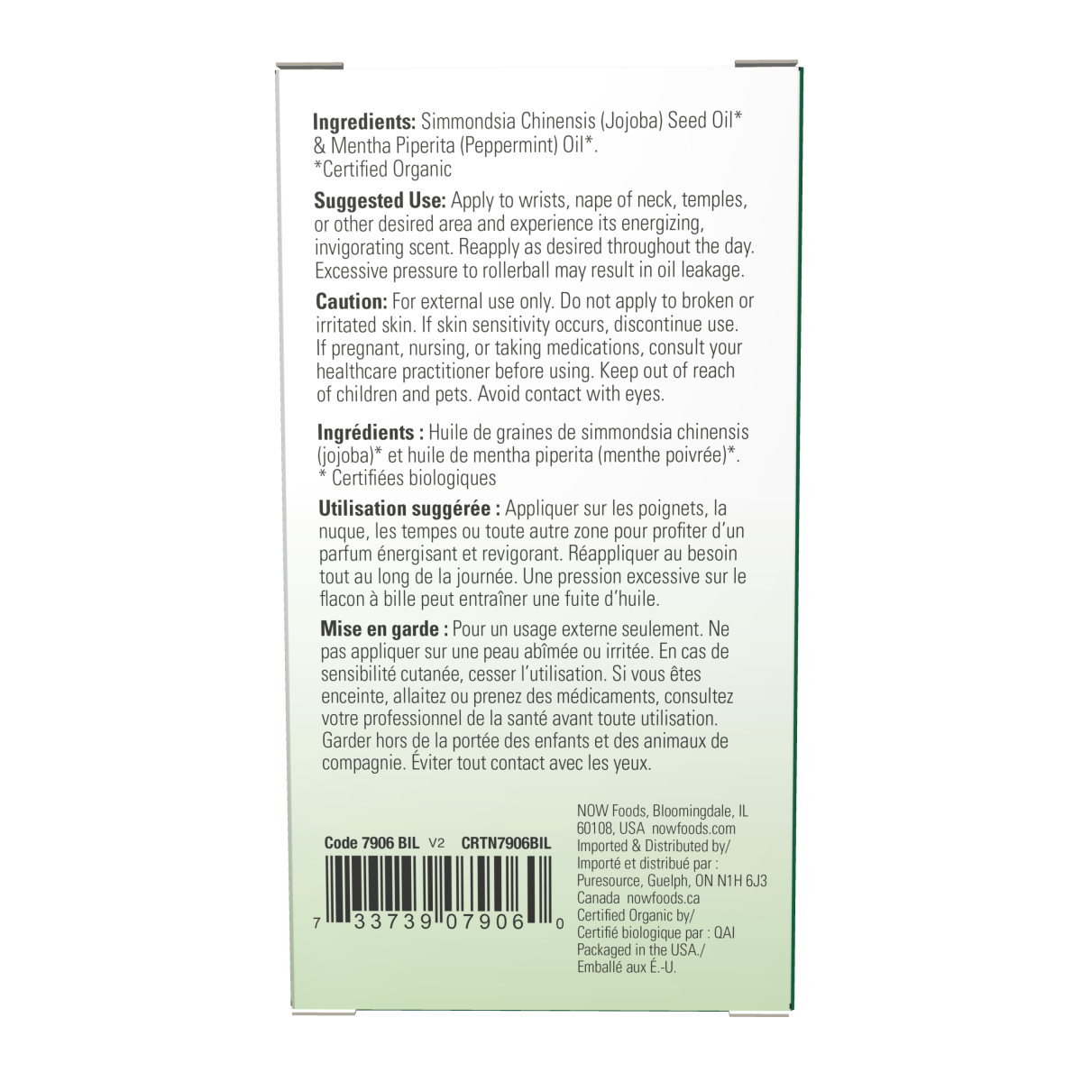 Mezcla de Aceites Esenciales de Menta, Roll-on Orgánico (10ml)