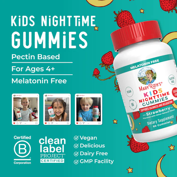 Ayuda para dormir para niños sin melatonina (60gomitas) / Kids Sleep No Melatonin Gummies, Strawberry, 60 ct