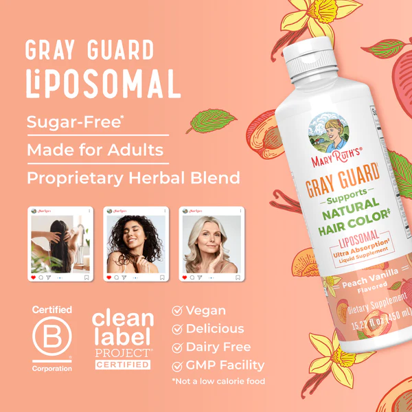 Gray Guard Liposomal, Vainilla Durazno, (15.22 oz/450ml), Mary Ruth´s