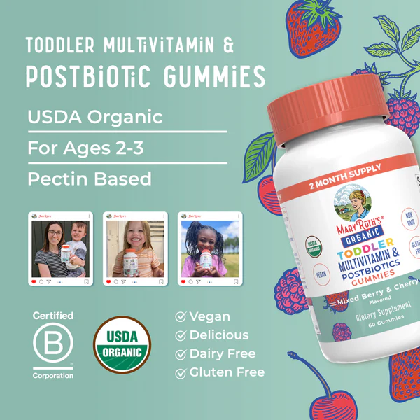 Multivitamínico y Postbiótico para Infantes, Bayas Mixtas y Cereza (60 gomitas), Mary Ruth´s