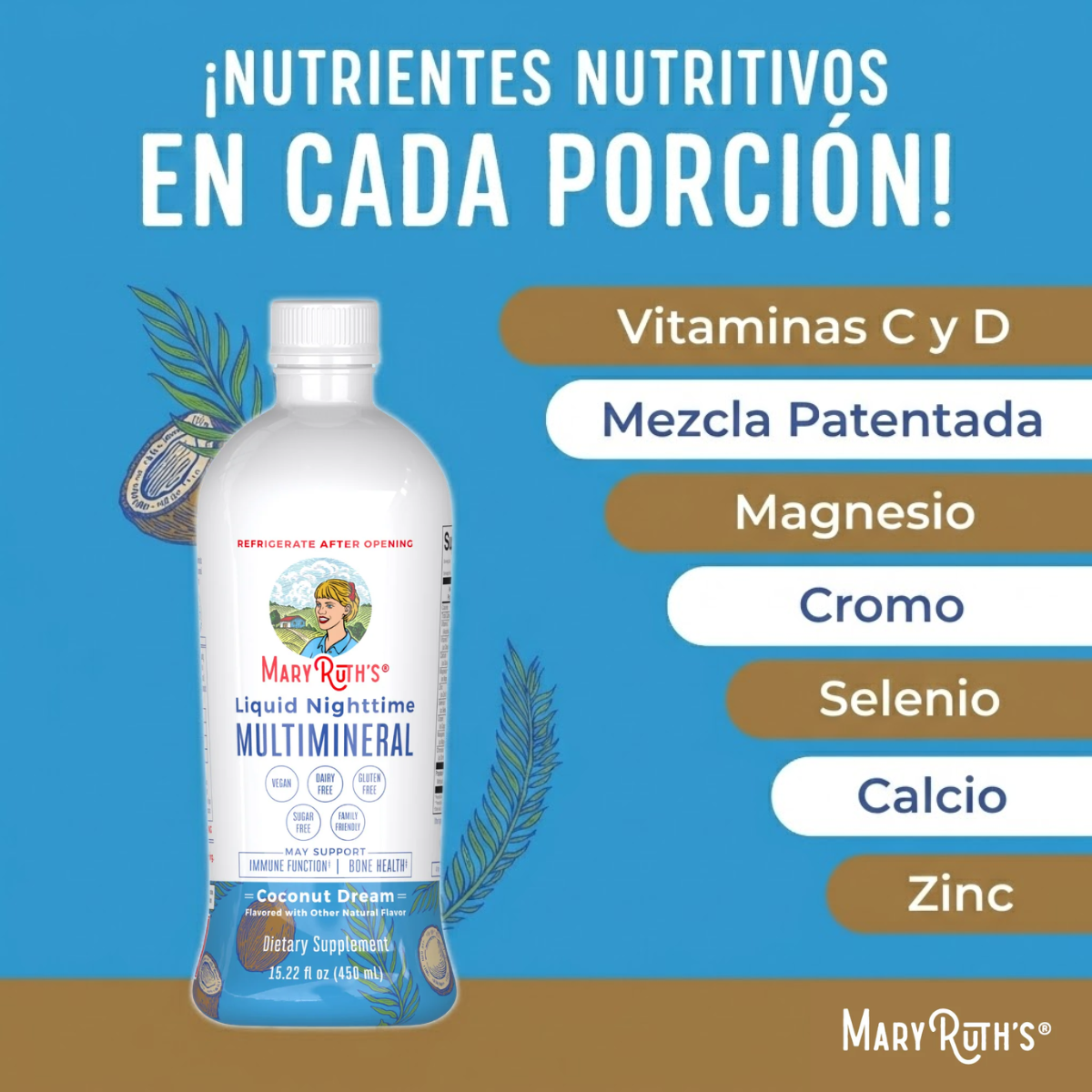 Multimineral líquido nocturno (coco) 15,22 oz (450 mL)