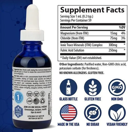 Acido Fulvico Ionico 250mg (2 fl oz/59ml), Trace Minerals