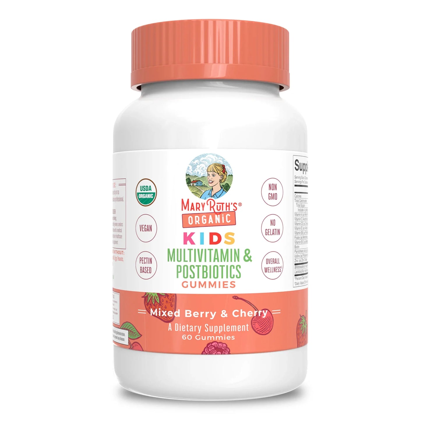 Multivitamínico orgánico para niños + Gomitas posbióticas/ Kids Multivitamin & Postbiotics Gummies, Mixed Berry & Cherry, Org, 60 ct