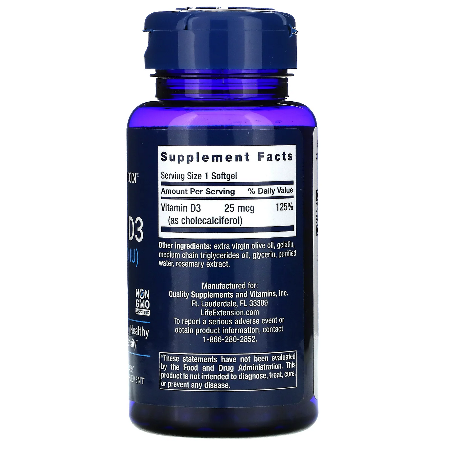Vitamina D3 25 mcg (1000 UI), 250 cápsulas blandas / Vitamin D3 25 mcg (1000 IU), 250 softgels