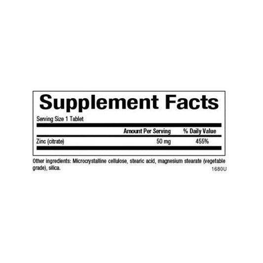 Citrate de Zinc 50 mg 90 tab, Natural Factors