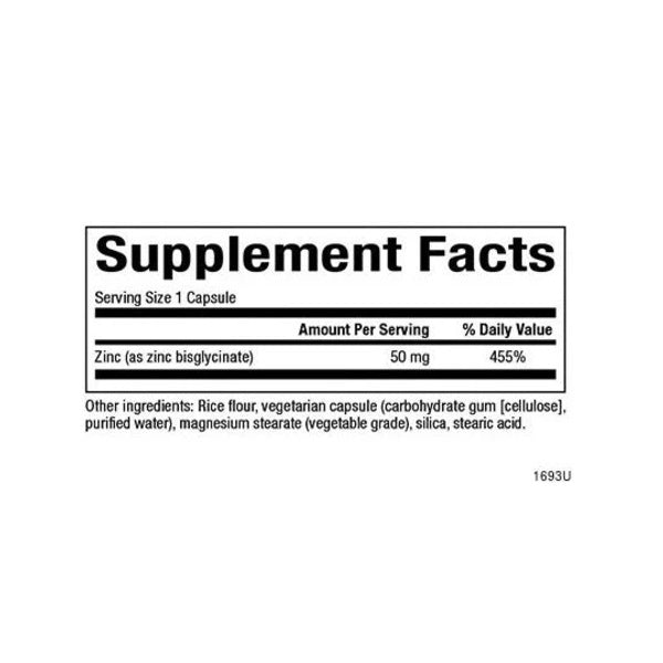 Bisglicinato de Zinc 50 mg 60 vcap, Natural Factors