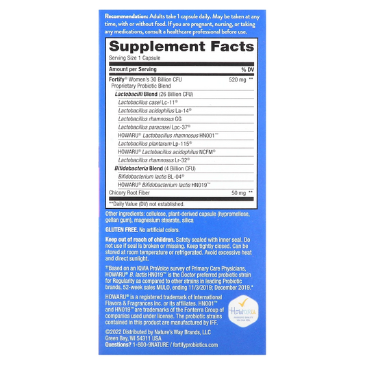 Fortify® 30 Billion Probiotico Diario para Mujeres (30 caps), Nature's Way