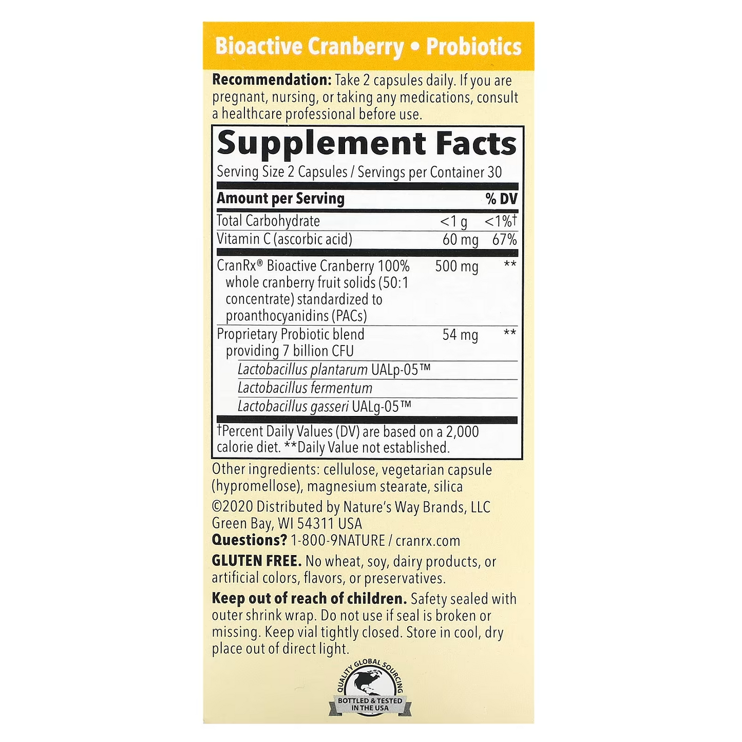 CranRx Arándano Rojo Bioactivo - Women's Care con Probióticos - Siete Mil Millones de Cultivos - Salud Urinaria - 60 Cápsulas