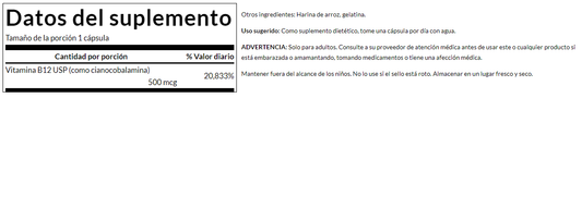 Vitamina B12 (cianocobalamina) 500mcg (100 caps)