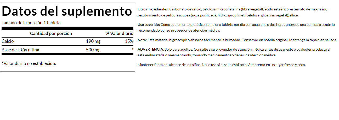 L-carnitina 500 mg (100 tabs) / L-Carnitine 500 mg (100 tabs)