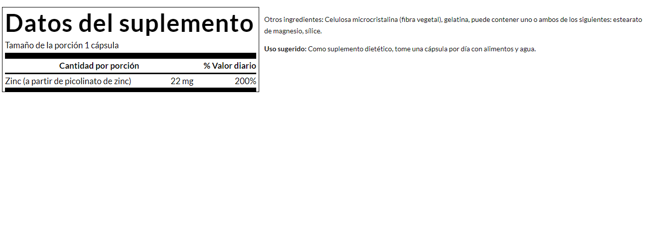 Picolinato de zinc 22mg (60 caps) / Zinc picolinate 22mg (60 caps)